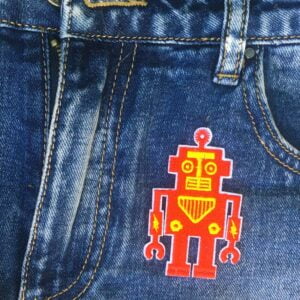 Rød og gul robot Strykemerke bukser